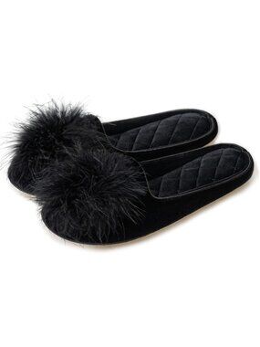 Cozy Velvet Memory Foam House Slippers with Pom Poms | Non-Slip Indoor/Outdoor